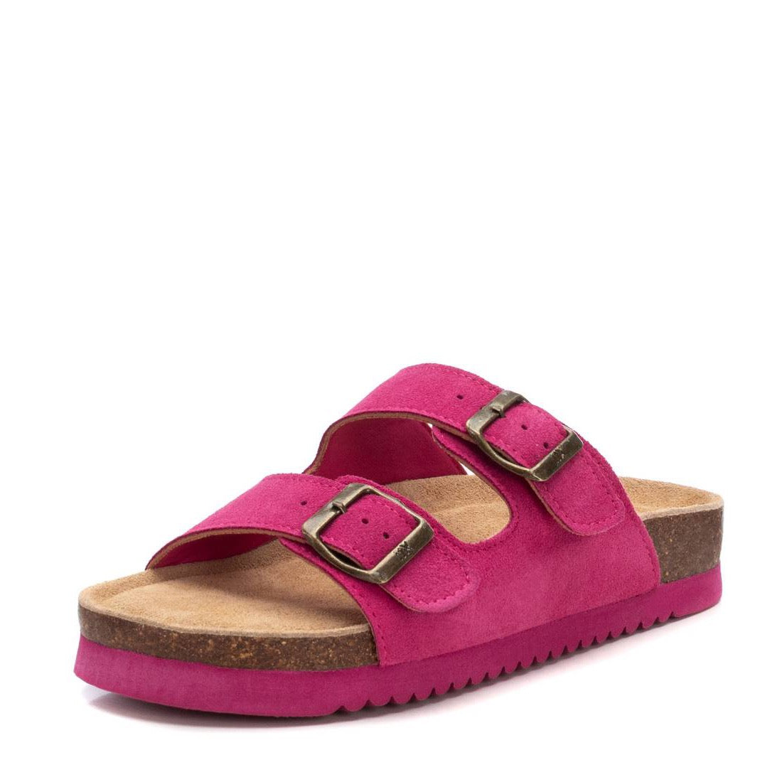 Sandalette in pink mit Korkfußbett & verstellbaren Schnallen