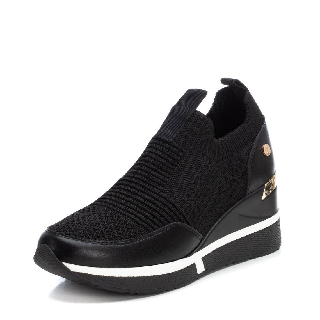 Slip-on Keilsneaker in Schwarz mit goldfarbenem Detail & Sockenschaft