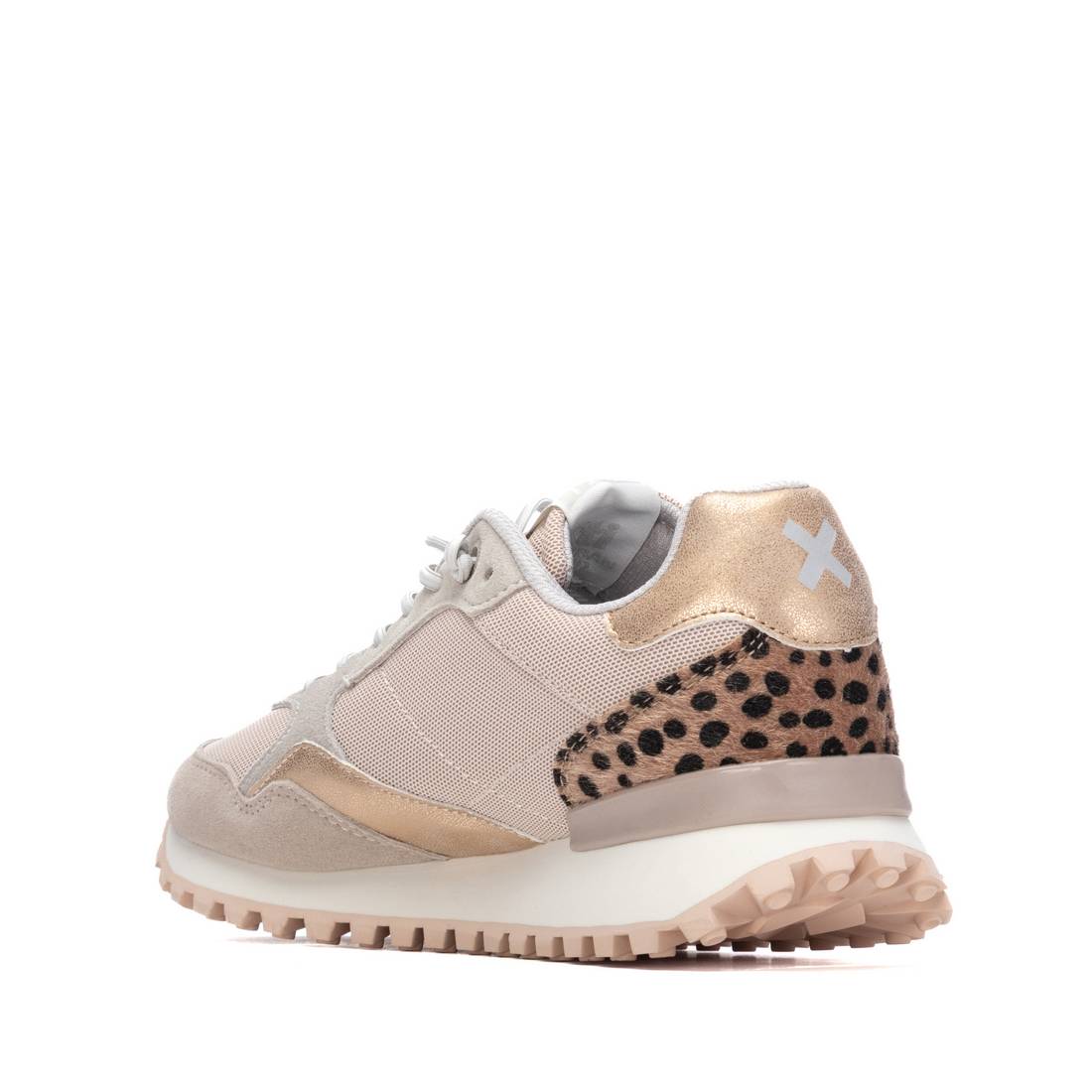 Sneaker in Beige mit goldenen Akzenten und Leo-Fersenbesatz