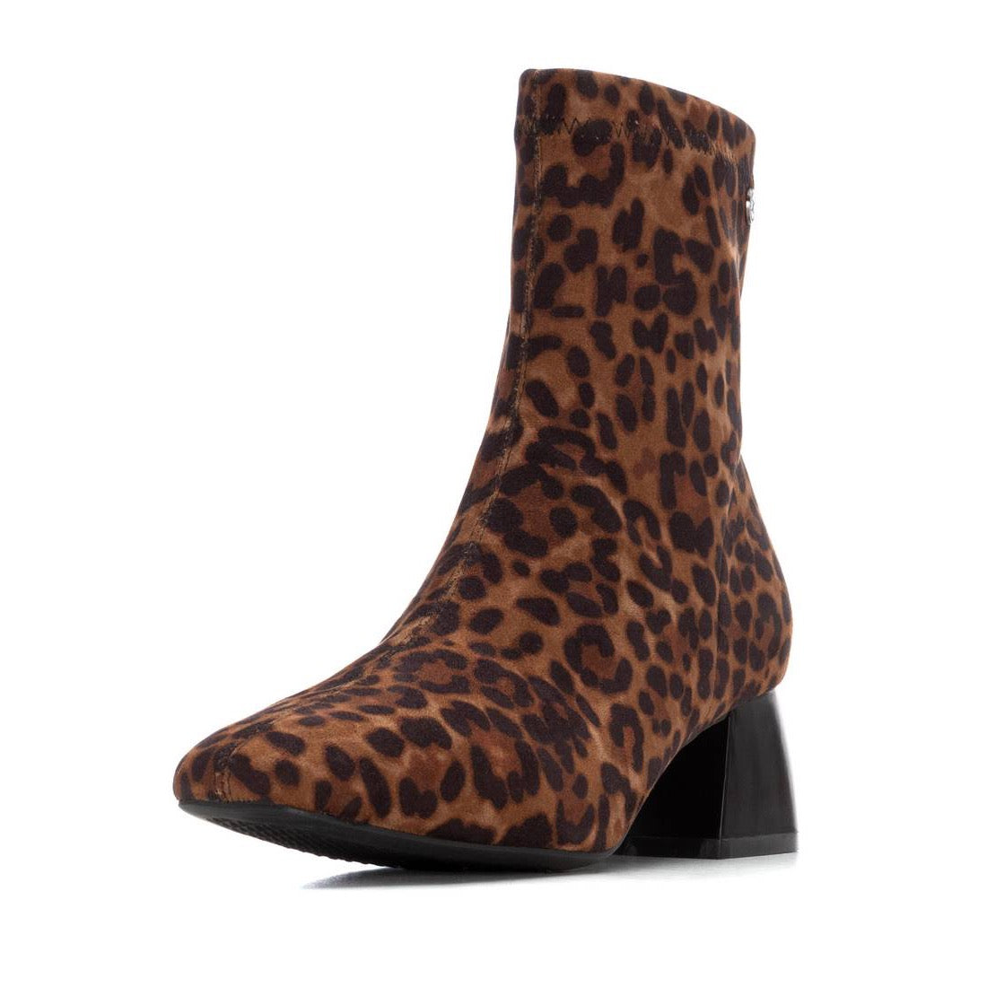 Stretch-Stiefelette mit Leo-Print und schwarzem Blockabsatz