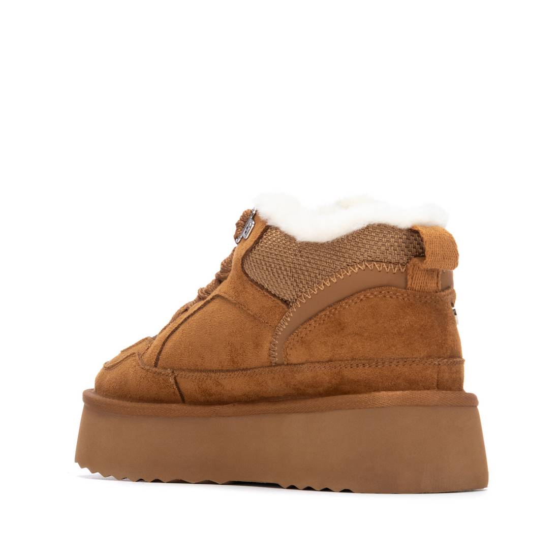 Winter-Bootie in Camel mit Strukturmix & kuscheligem Schaftrand
