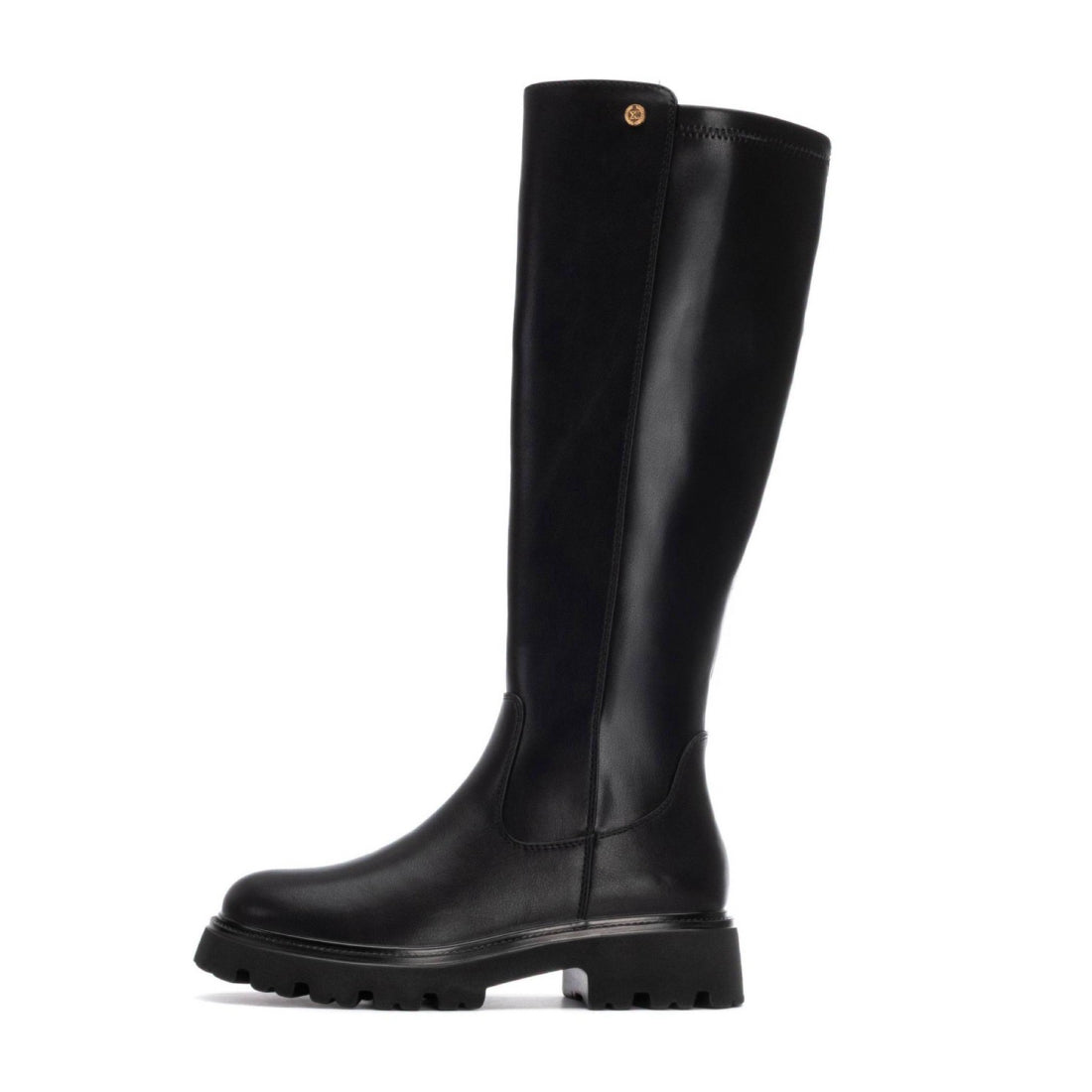 Kniehoher Stretch-Stiefel in Schwarz mit Reißverschluss & Profilsohle