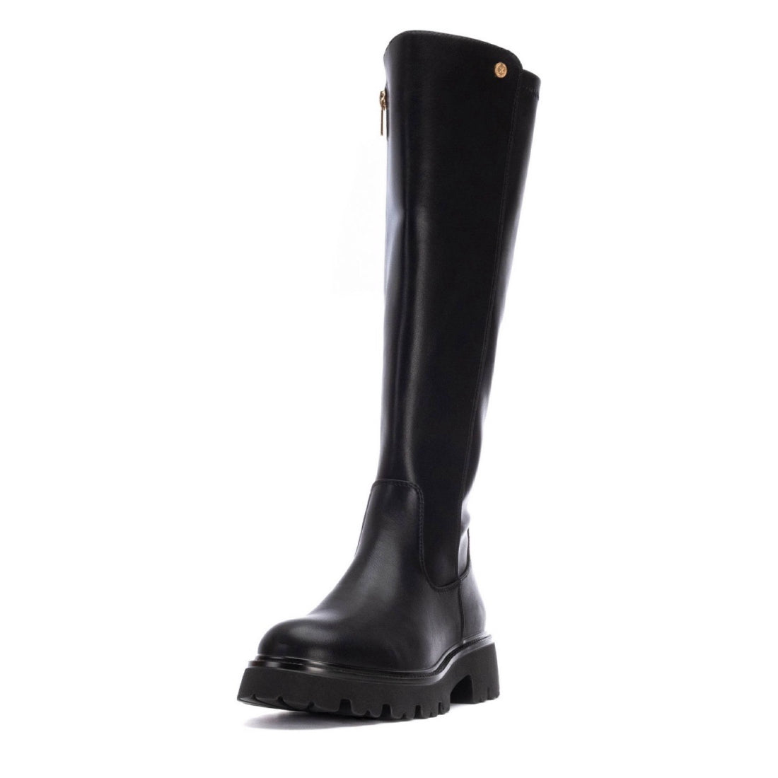 Kniehoher Stretch-Stiefel in Schwarz mit Reißverschluss & Profilsohle