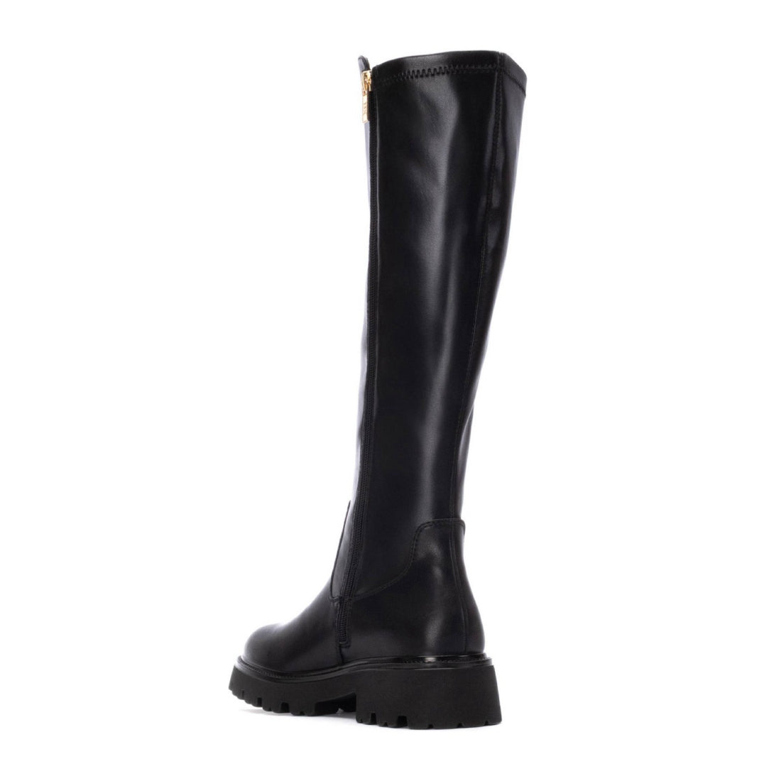 Kniehoher Stretch-Stiefel in Schwarz mit Reißverschluss & Profilsohle