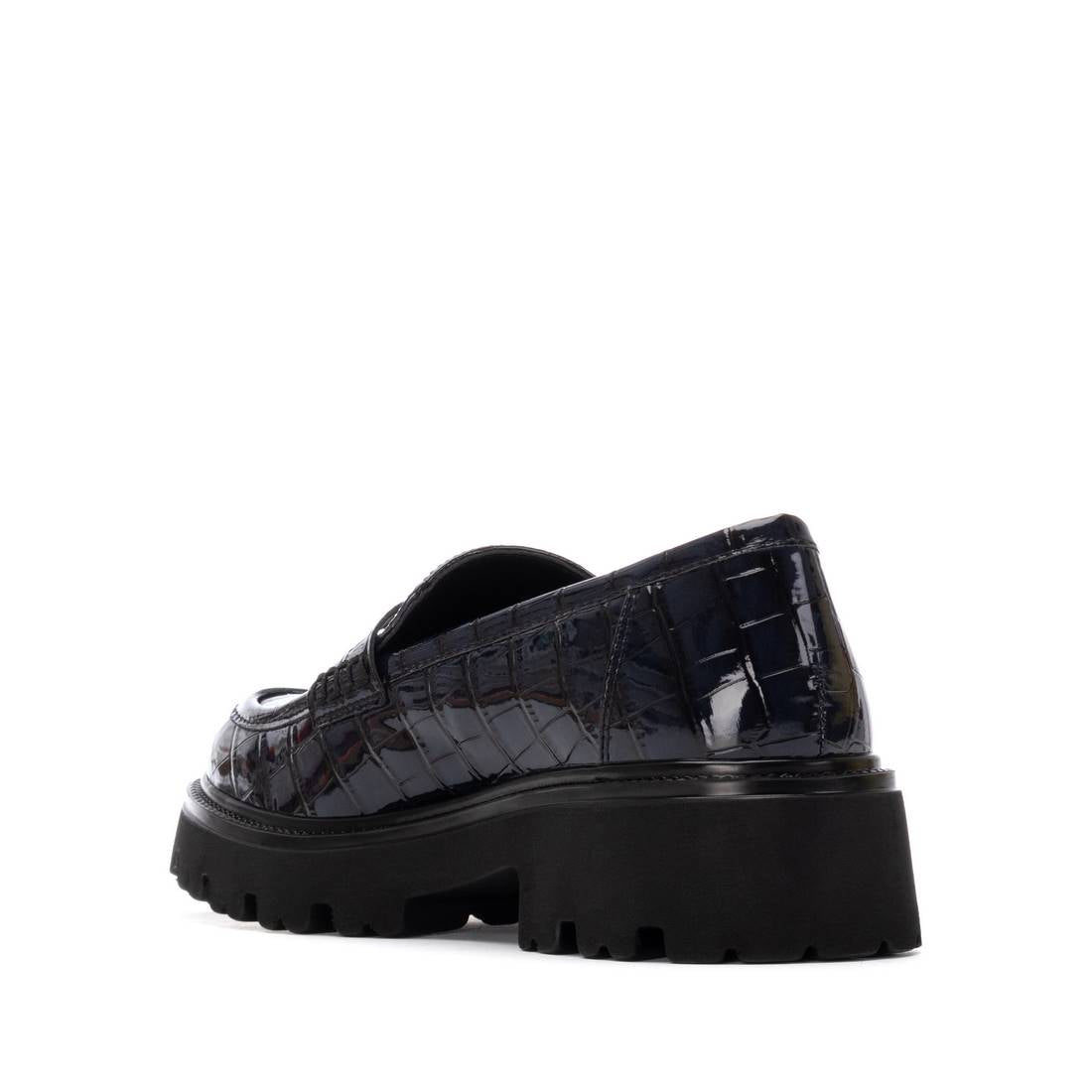 Loafer in Dunkelblau mit Kroko-Prägung und Lack-Optik
