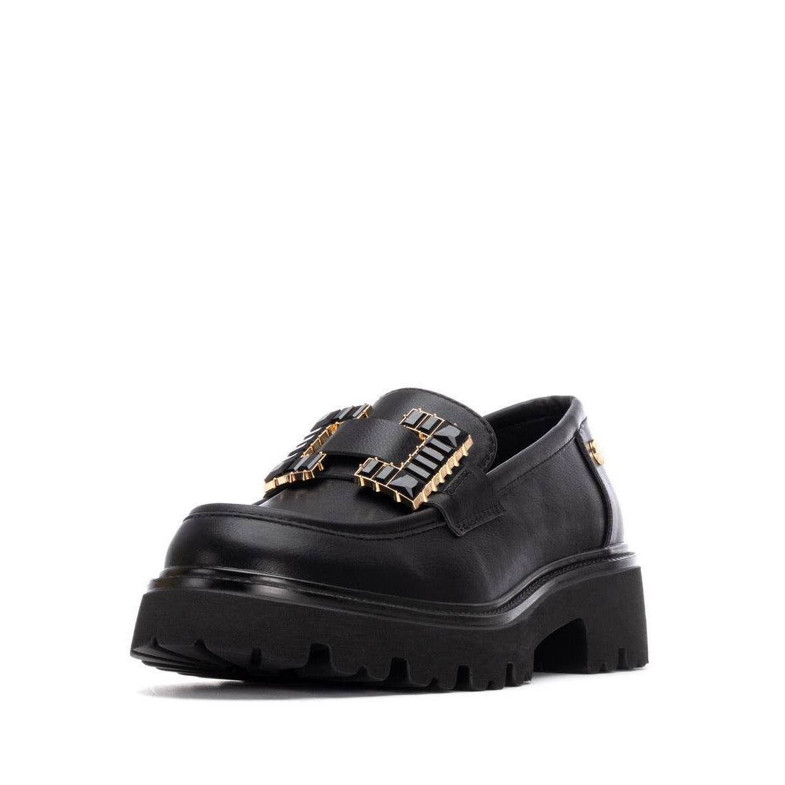 Eleganter Loafer in Schwarz mit goldfarbenem Schmuckdetail