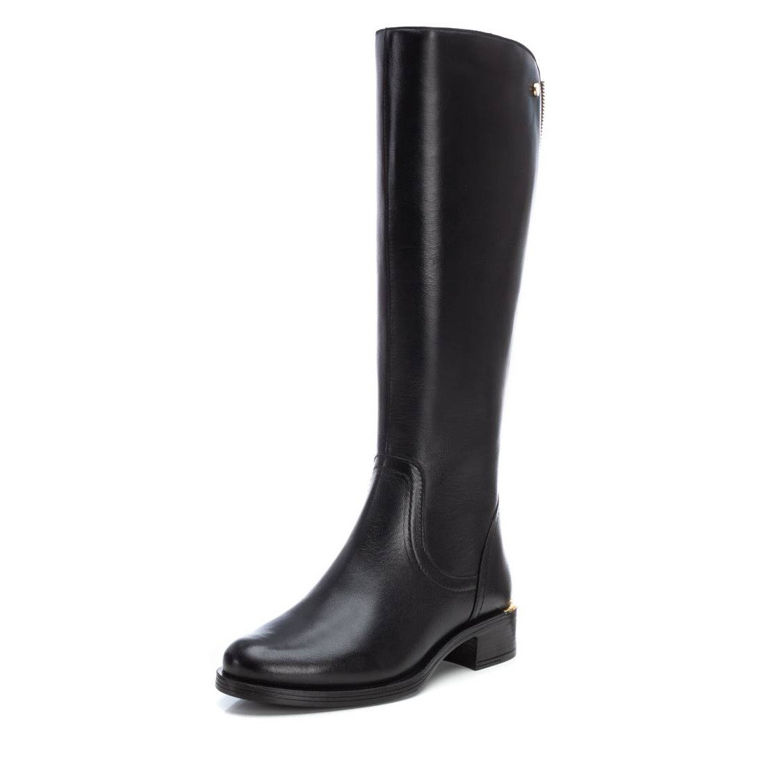 Kniehoher Lederstiefel mit verstellbarem Stretchschaft im Reitstiefel-Design