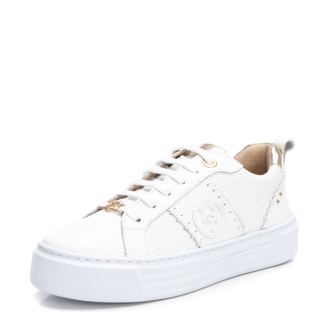 Leder-Sneaker Weiß mit Goldakzenten und Plateau – edel & komfortabel