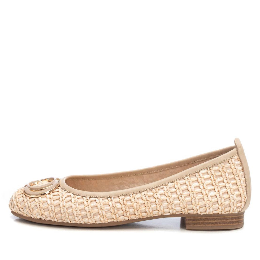 Geflochtener Leder-Ballerina mit Zierspange in Beige – Eleganz für jeden Tag