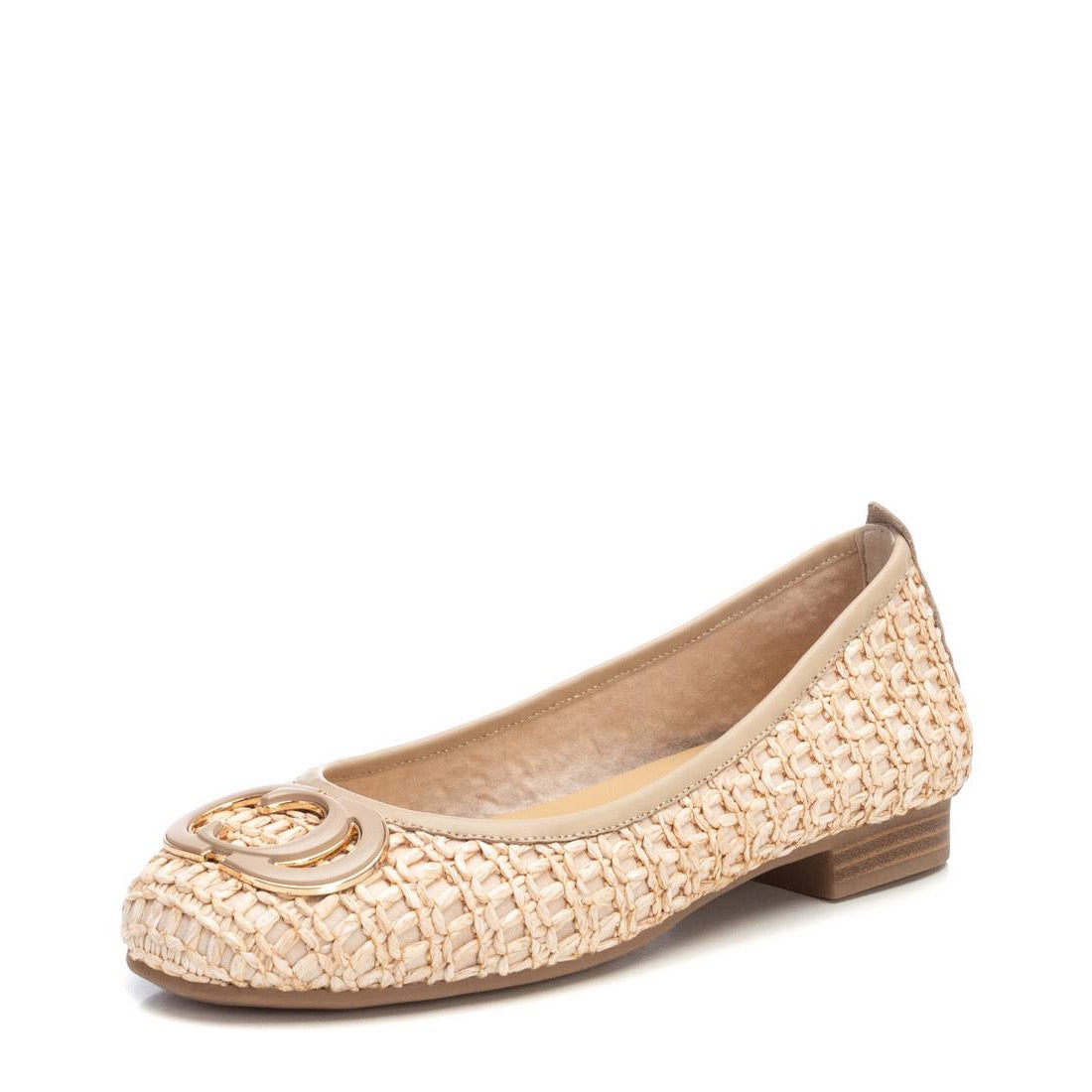 Geflochtener Leder-Ballerina mit Zierspange in Beige – Eleganz für jeden Tag