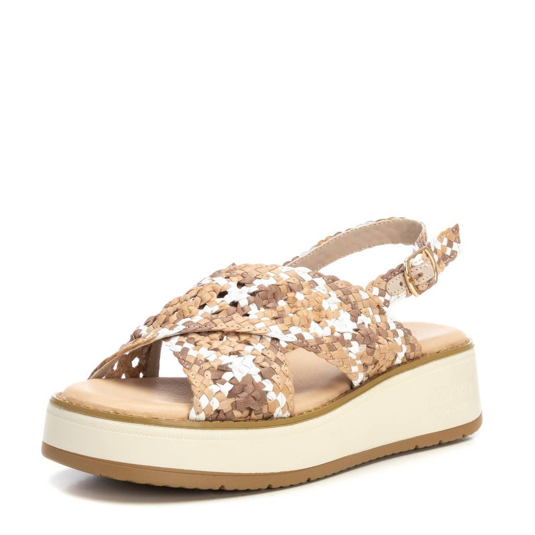 Plateausandalette mit geflochtenem Riemen in Multicolor - Echtleder & Komfort