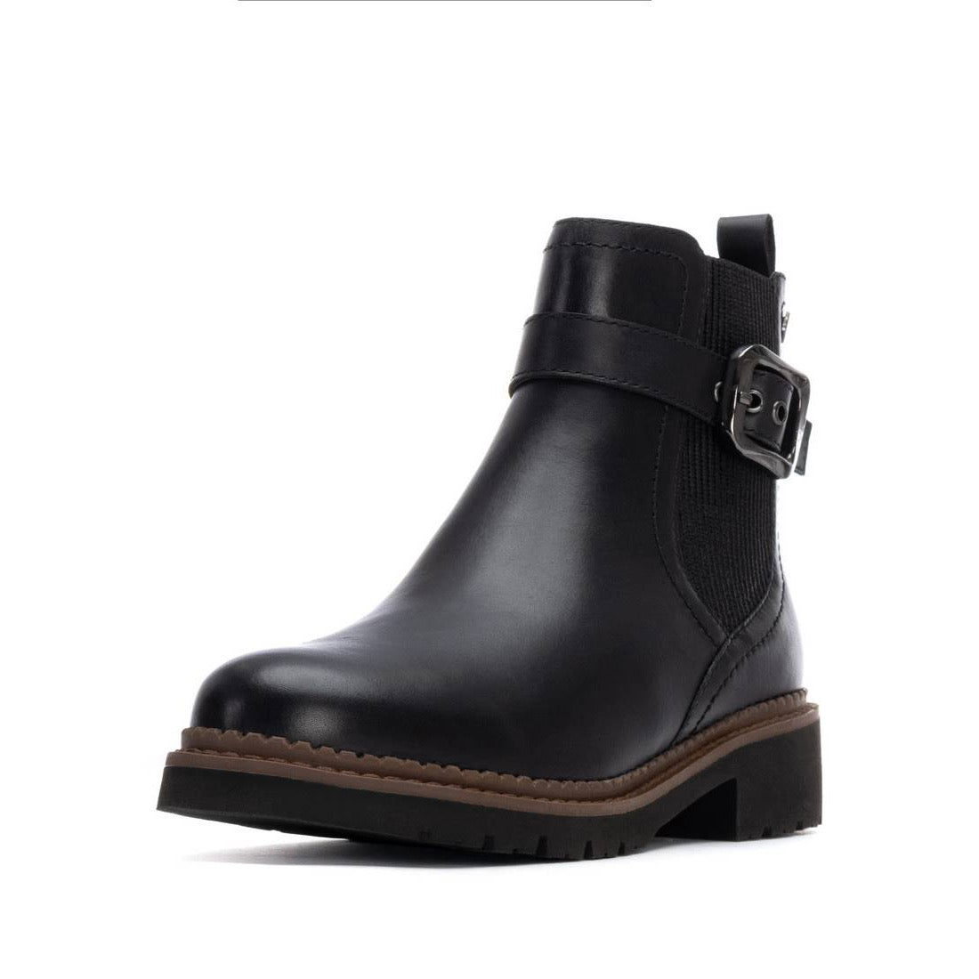 Leichter Chelsea Boot aus Leder in schwarz mit Zierschnalle