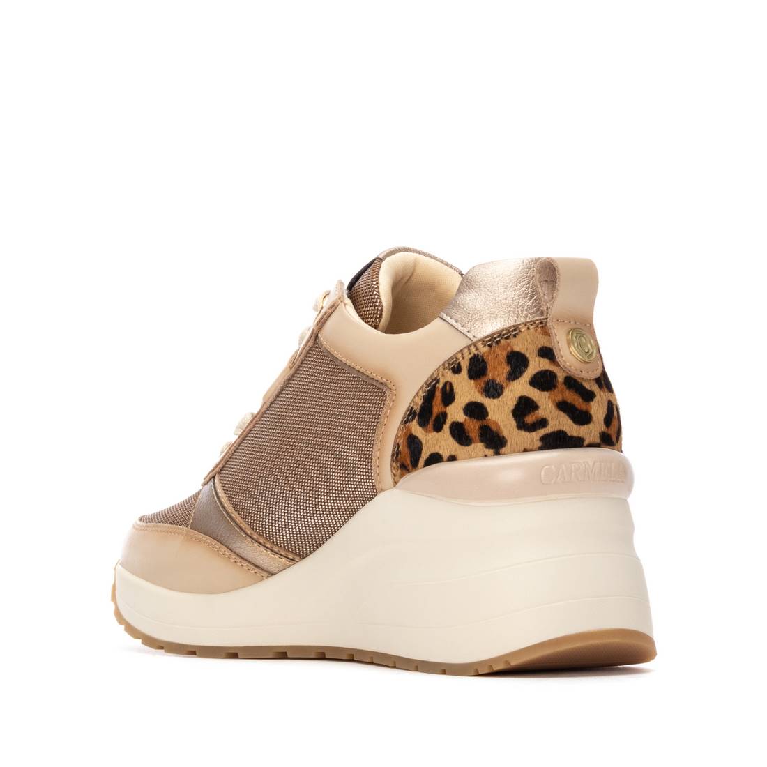 Trendiger Wedge-Sneaker in Beige mit Goldakzent und Leopard Print