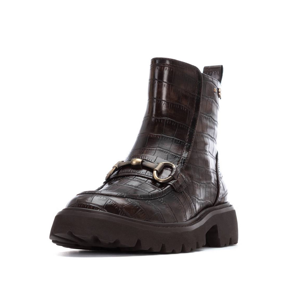 Loafer-Stiefelette mit Kroko-Prägung und Horsebit-Spange in Dunkelbraun