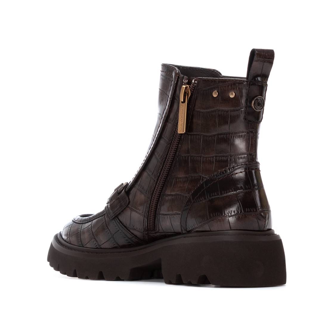 Loafer-Stiefelette mit Kroko-Prägung und Horsebit-Spange in Dunkelbraun