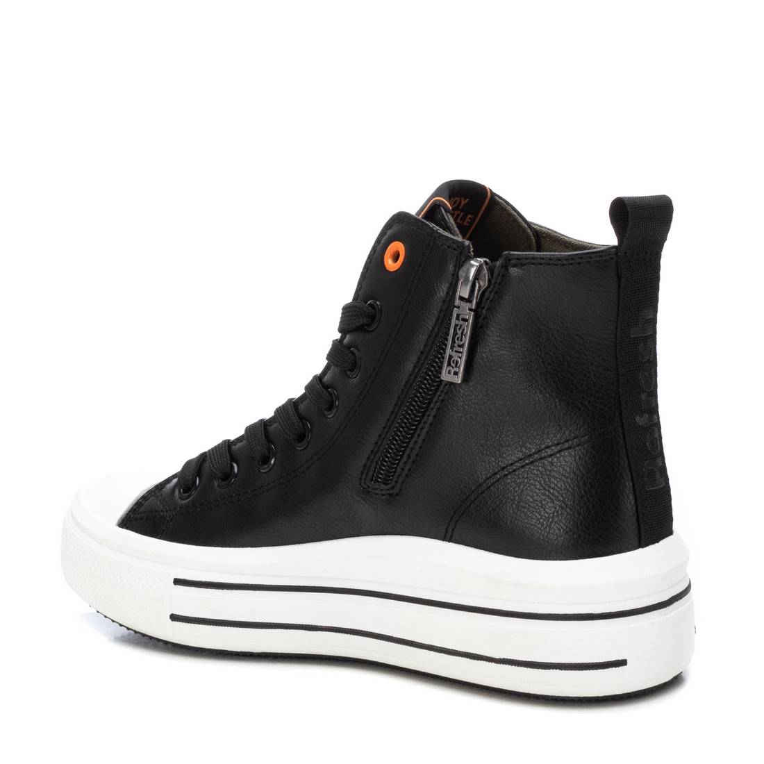 High-Top Sneaker in Schwarz mit weißer Plateau-Sohle & Reißverschluss