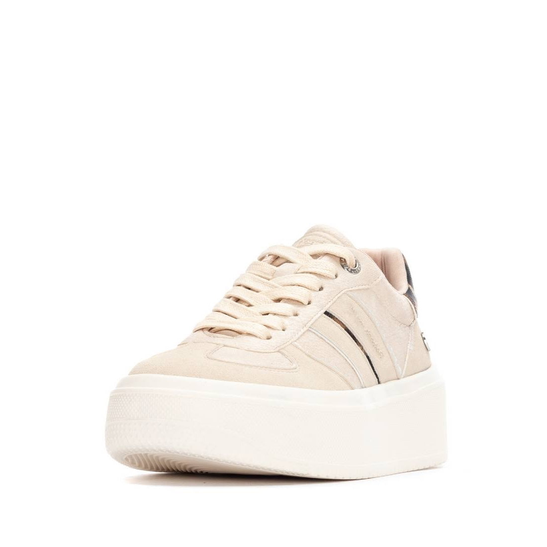 Plateau-Sneaker in Beige mit Leo-Details & hoher Sohle