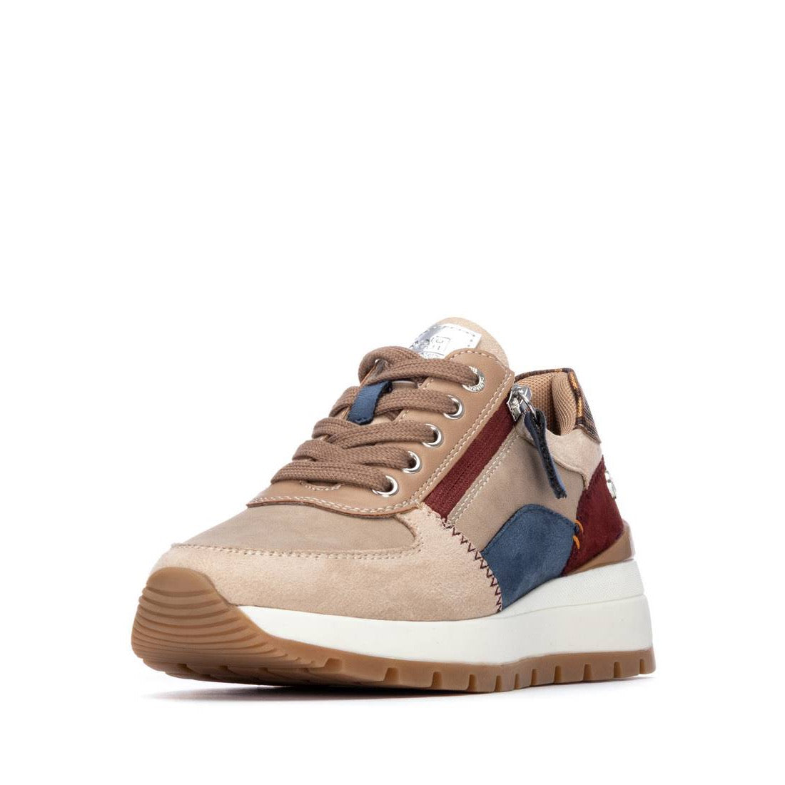 Modischer Keilsneaker in Beige mit Farb- und Leo-Details