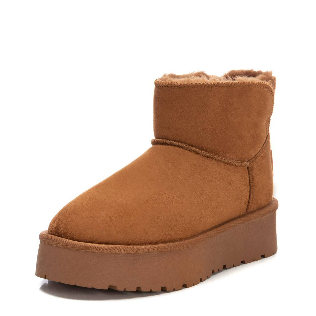 Gefütterter Winterbootie mit Plateausohle in Camel