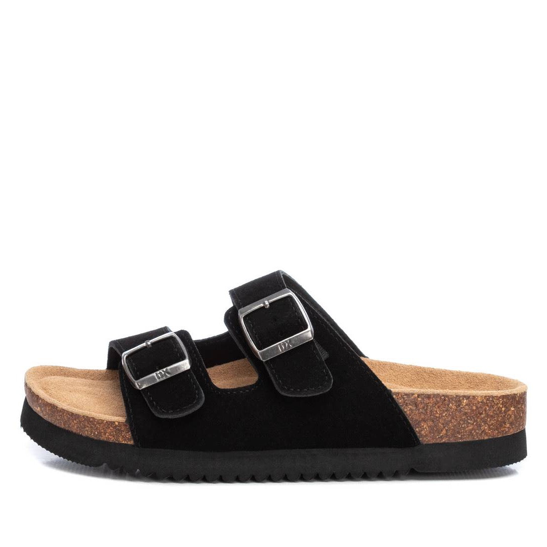 Sandalette in schwarz mit Korkfußbett & verstellbaren Schnallen