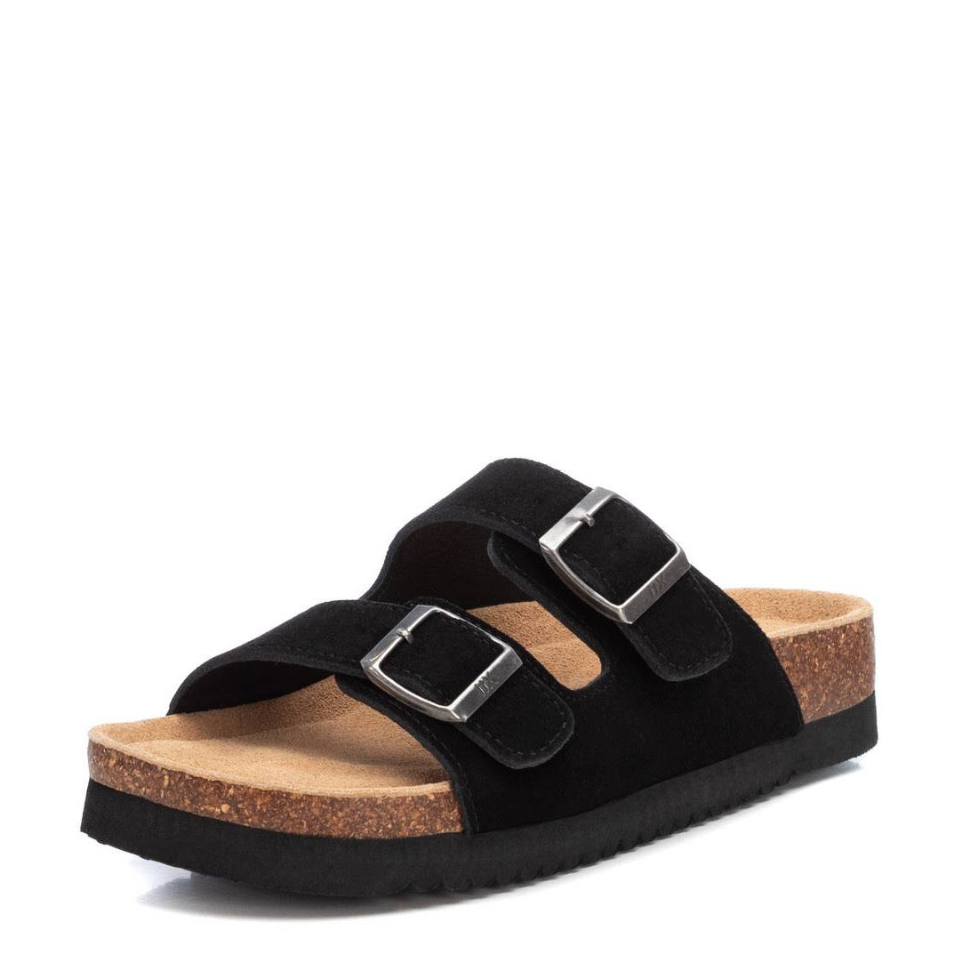 Sandalette in schwarz mit Korkfußbett & verstellbaren Schnallen
