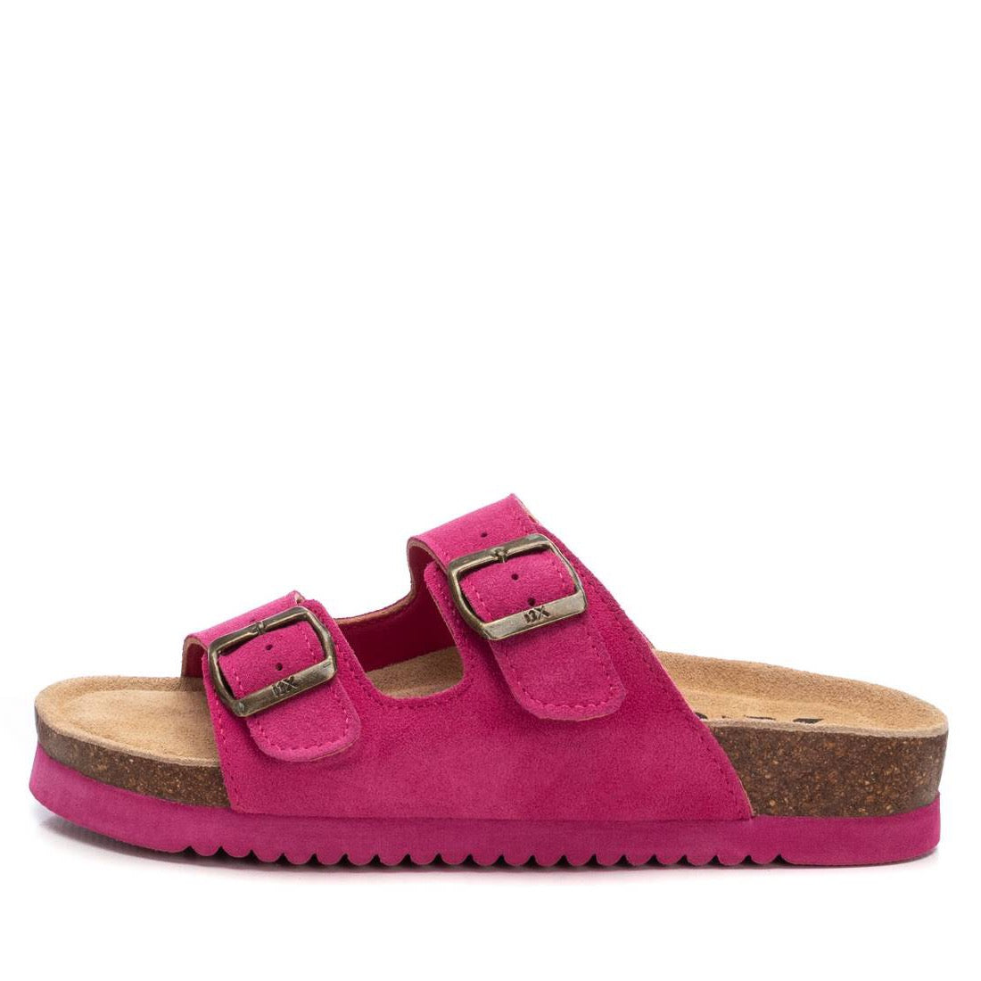 Sandalette in pink mit Korkfußbett & verstellbaren Schnallen