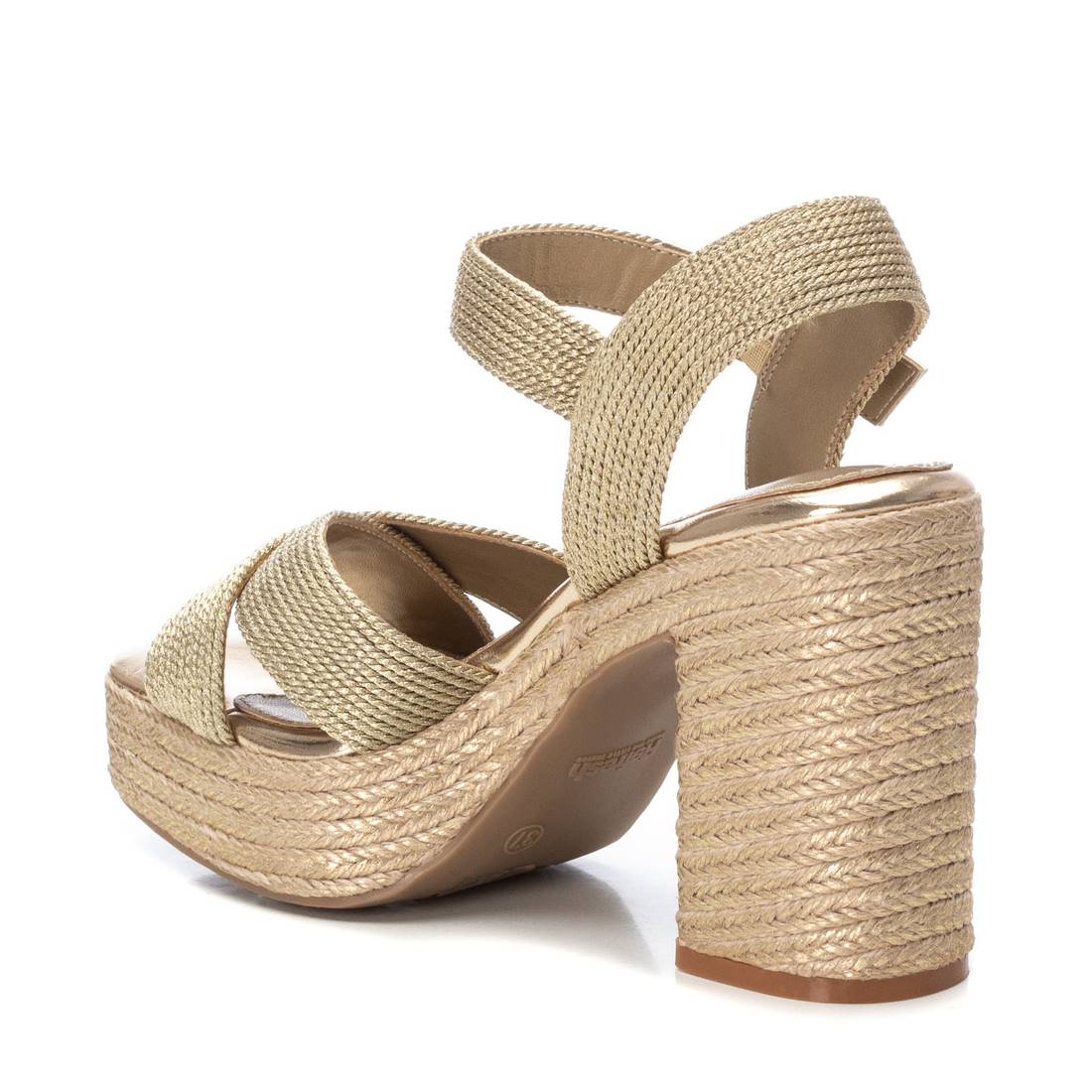 Plateau-Sandalette in Gold mit Bast-Look & Blockabsatz – sommerlich & stilvoll
