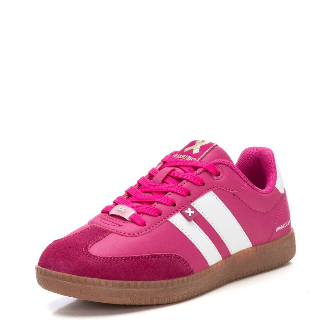 Sportlicher Damen-Sneaker in Pink mit Retro-Elementen & weißen Streifen