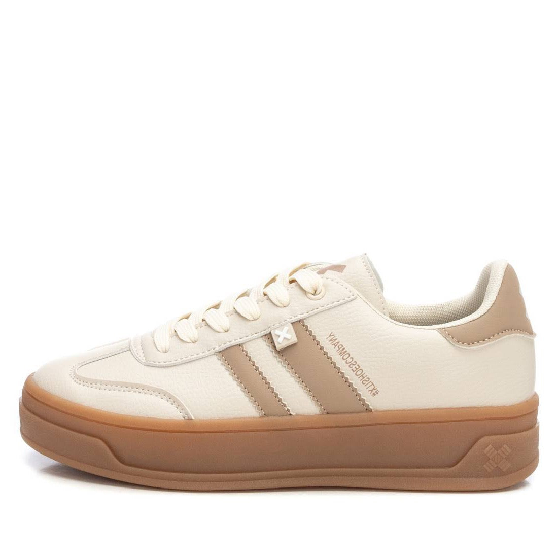 Trendiger Retro-Sneaker in Beige mit kontrastfarbener Sohle