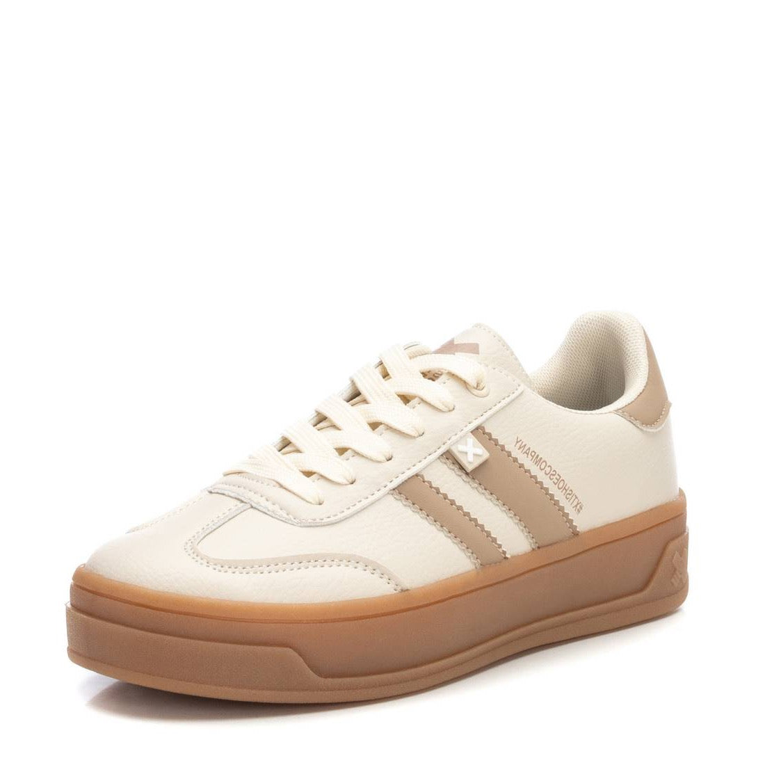 Trendiger Retro-Sneaker in Beige mit kontrastfarbener Sohle