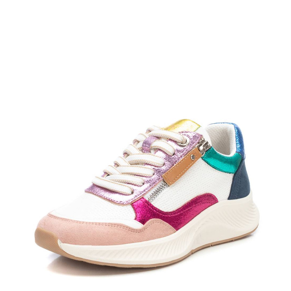 Farbenfroher Sneaker mit Metallic-Akzenten & welliger Sohle
