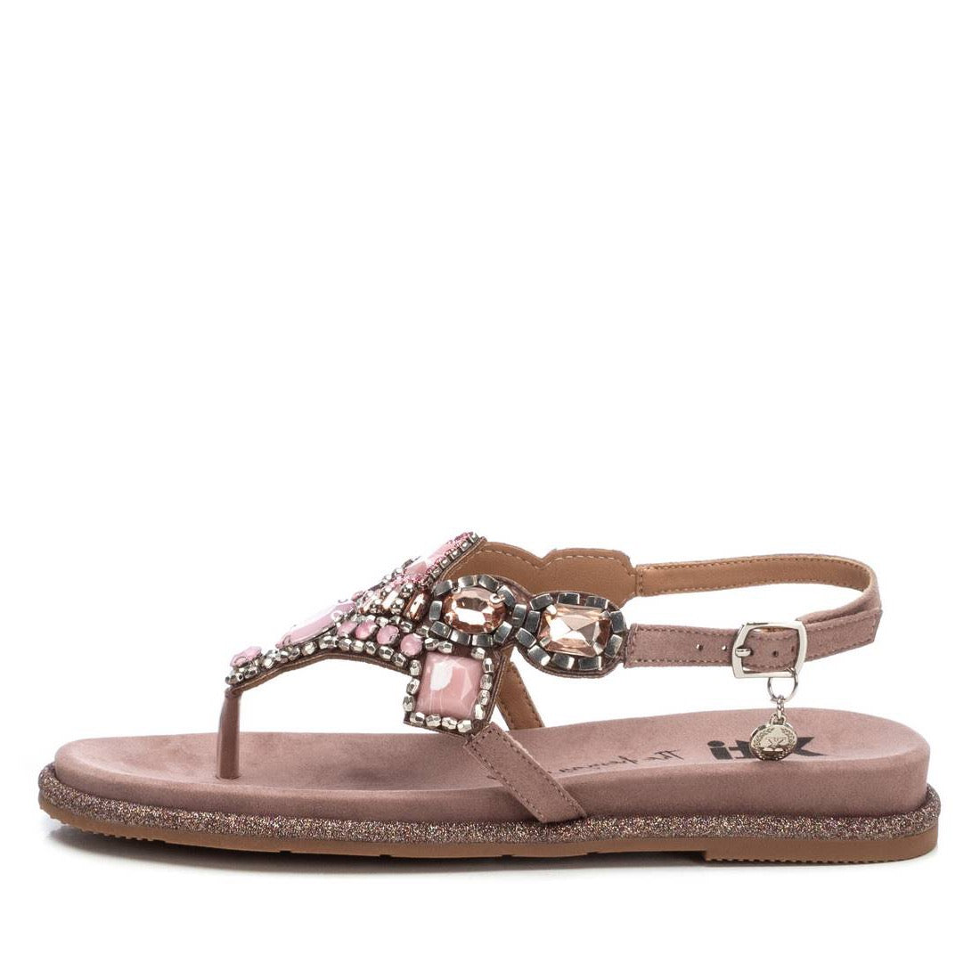 Zehentrenner-Sandale in Nude mit Schmucksteinen & Glitzersohle – feminin & bequem