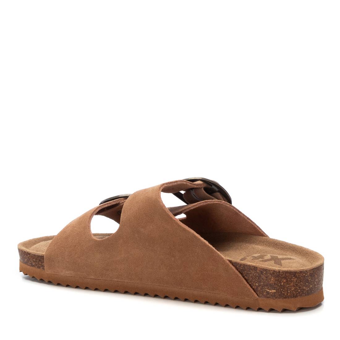 Bequeme Sandale mit goldfarbenen Schnallen und Kork-Fußbett
