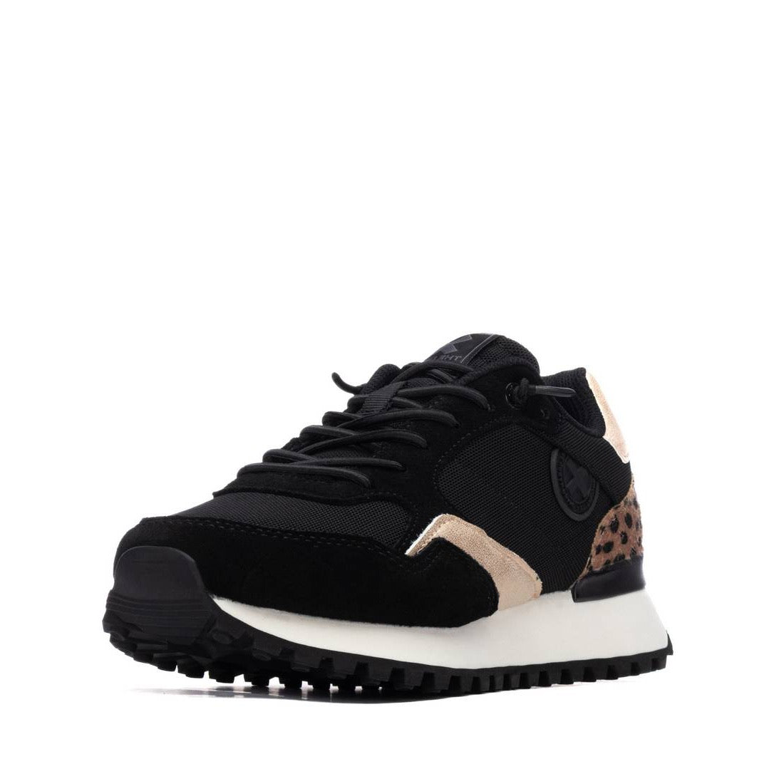Eleganter Sneaker in Schwarz mit goldfarbenem Detail und Leo-Fersenbesatz