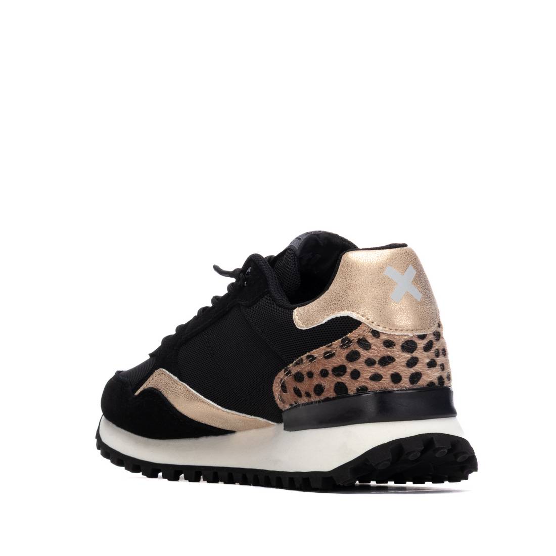 Eleganter Sneaker in Schwarz mit goldfarbenem Detail und Leo-Fersenbesatz