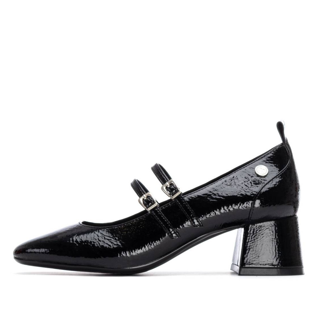 Schwarzer Mary Jane Pumps in Lackoptik mit Blockabsatz und Riemchen