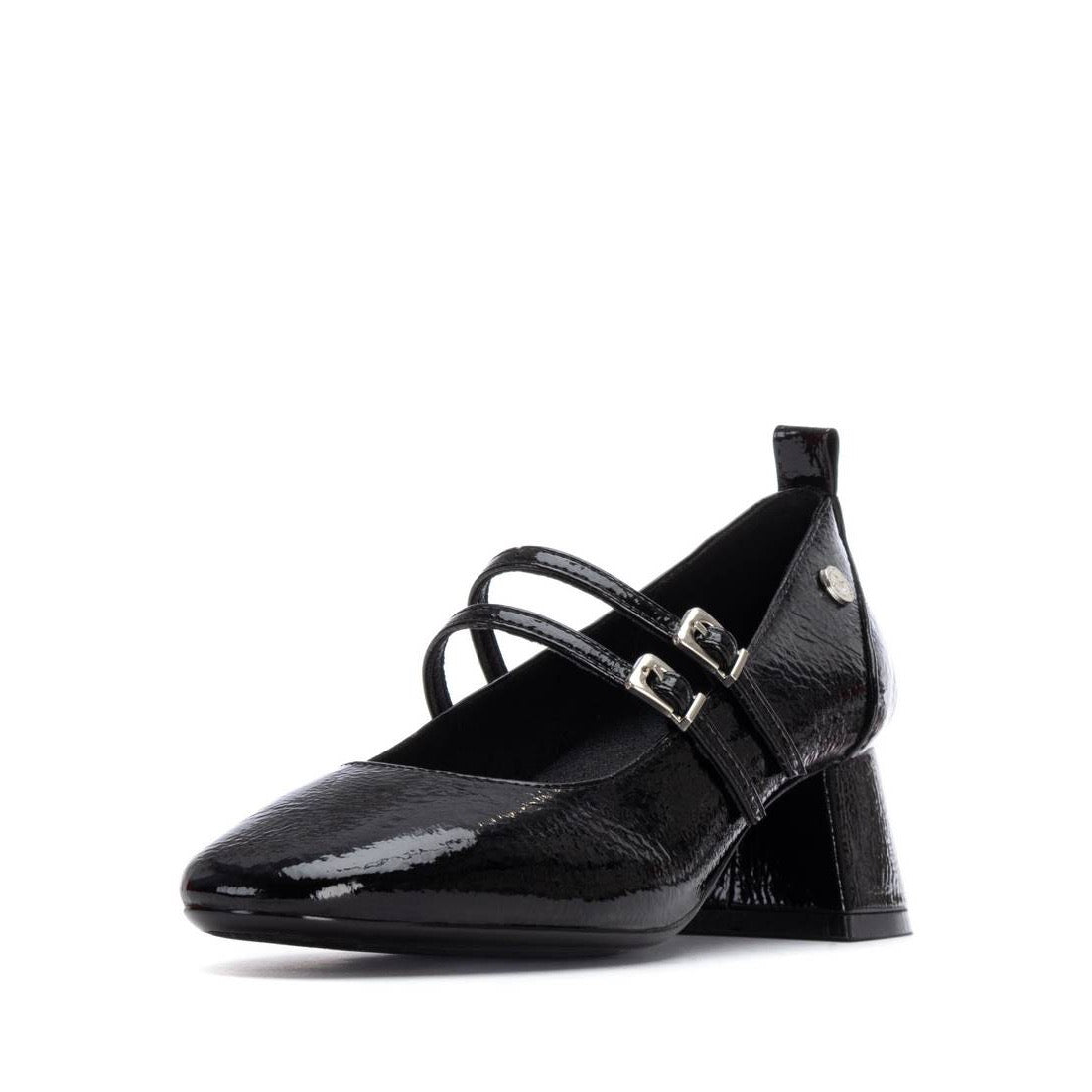 Schwarzer Mary Jane Pumps in Lackoptik mit Blockabsatz und Riemchen