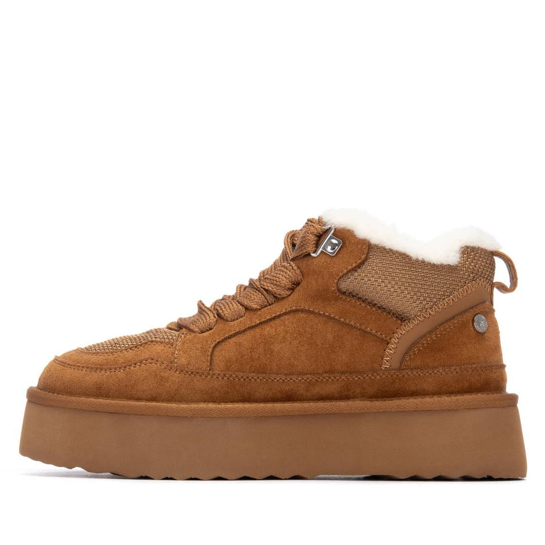 Winter-Bootie in Camel mit Strukturmix & kuscheligem Schaftrand