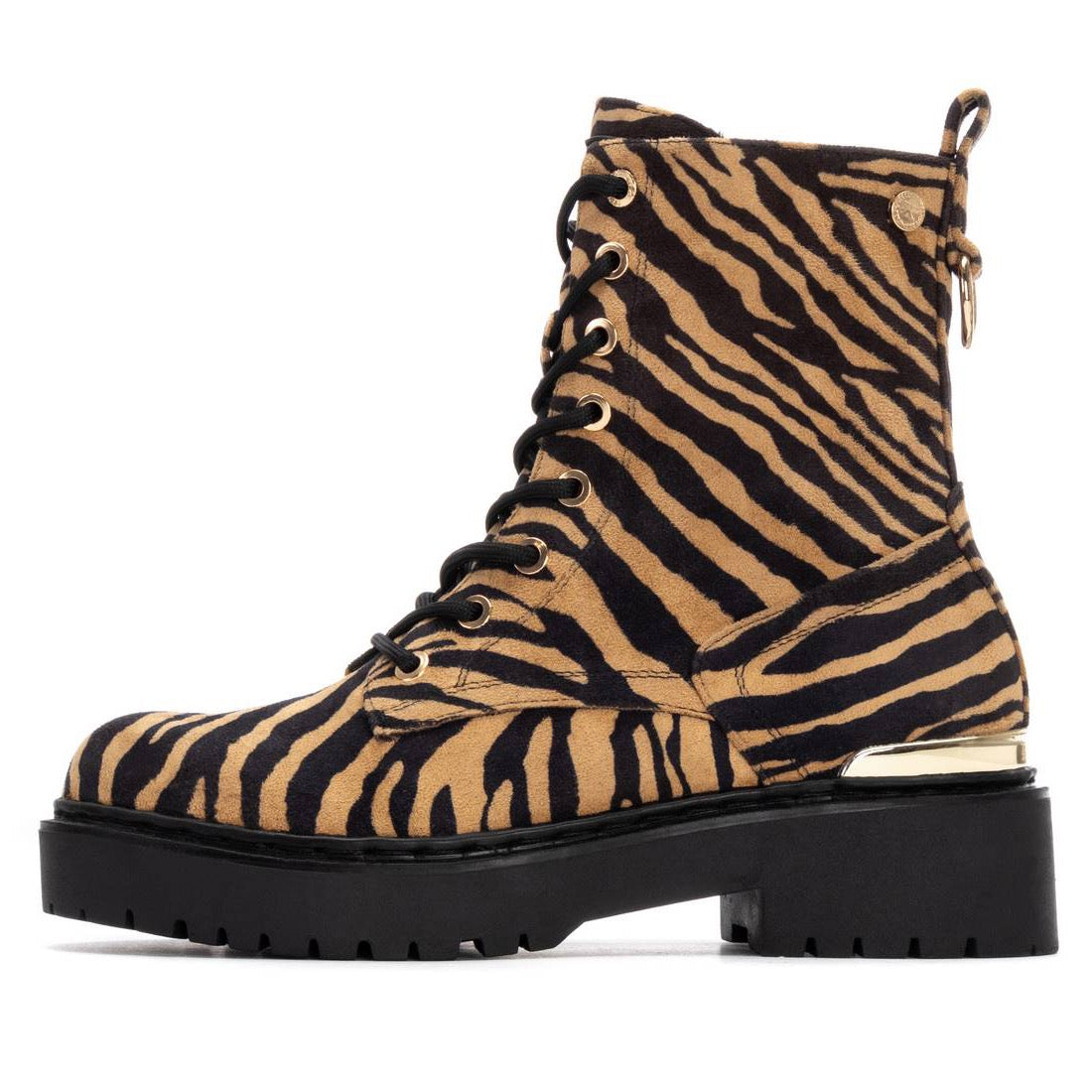 Schnür-Boot mit Zebra-Print und goldfarbenem Absatzdetail