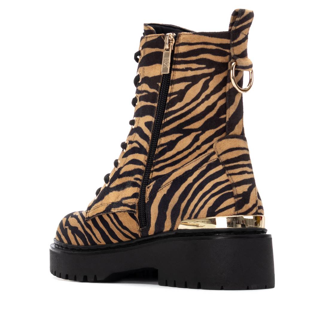 Schnür-Boot mit Zebra-Print und goldfarbenem Absatzdetail