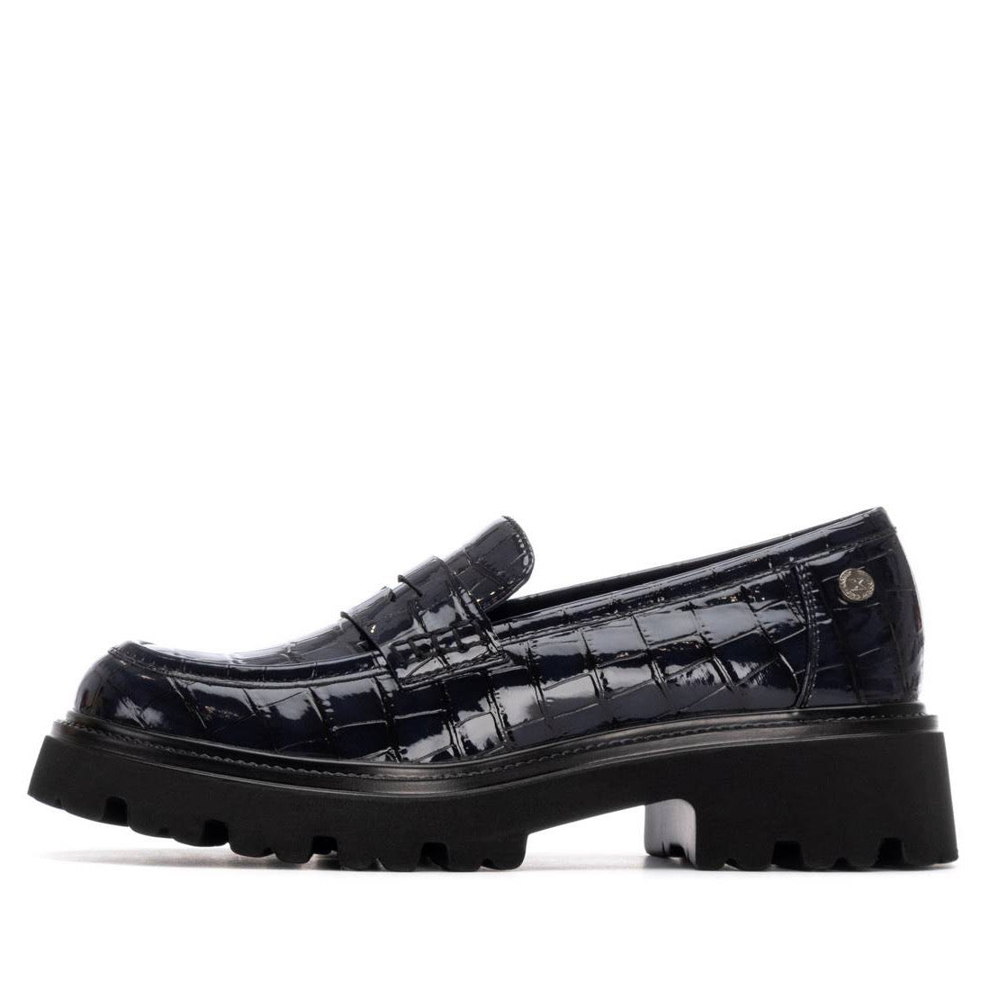 Loafer in Dunkelblau mit Kroko-Prägung und Lack-Optik