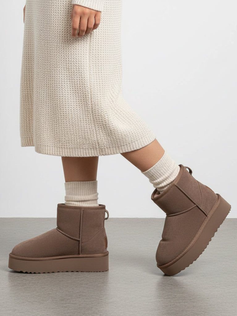Winterbootie in Taupe mit warmer Plateausohle & Innenfutter