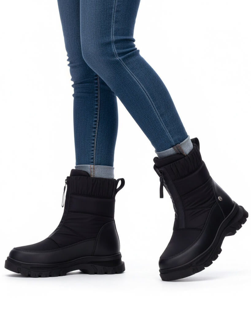 Wasserdichte Winter-Stiefelette in Schwarz mit Stretchschaft und Reißverschluss