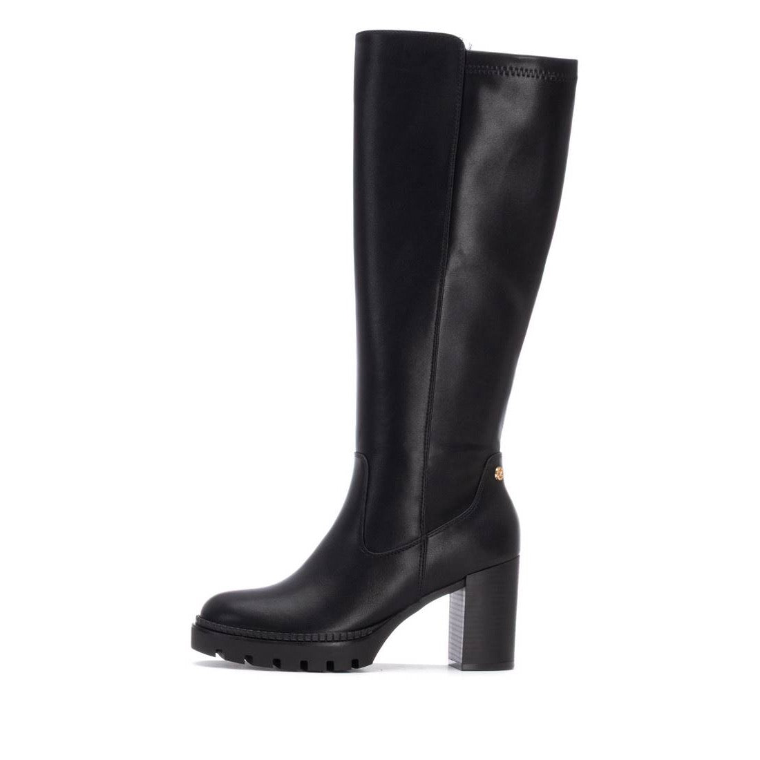Eleganter schwarzer Stretch-Stiefel mit Blockabsatz und bequemer Innensohle