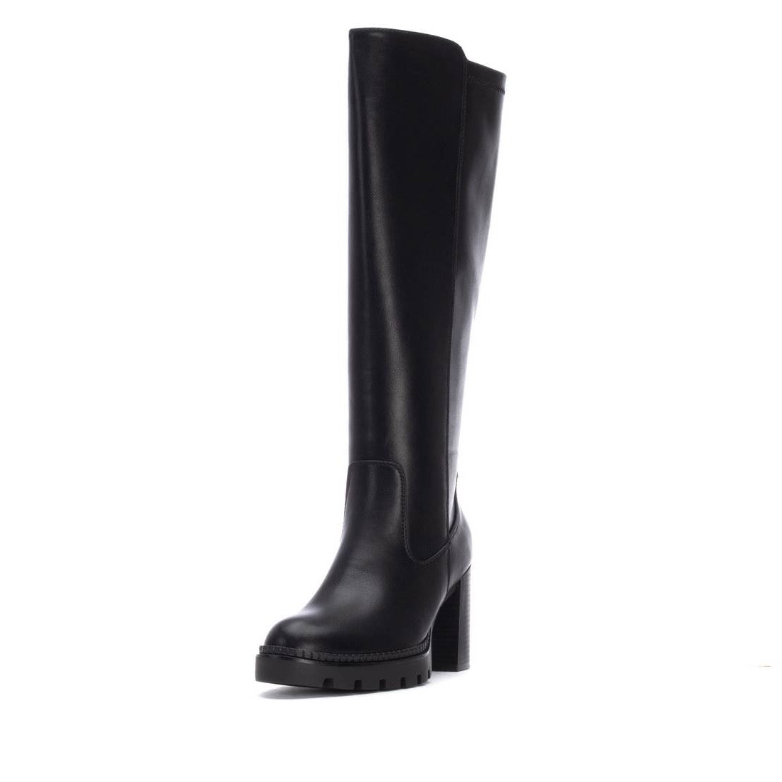 Eleganter schwarzer Stretch-Stiefel mit Blockabsatz und bequemer Innensohle