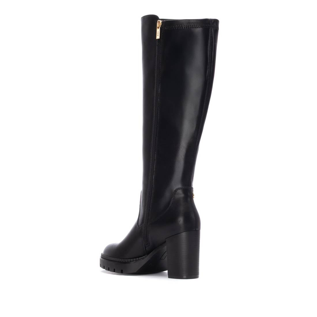 Eleganter schwarzer Stretch-Stiefel mit Blockabsatz und bequemer Innensohle
