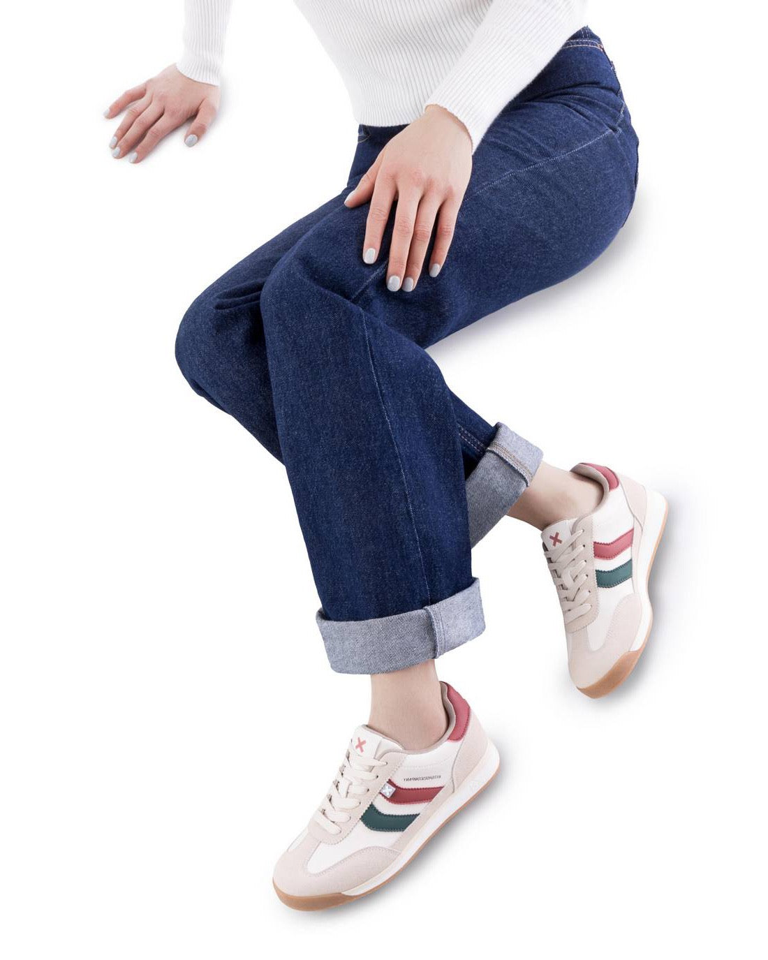 Retro-Sneaker in Beige mit farbigen Streifen & bequemem Tragekomfort