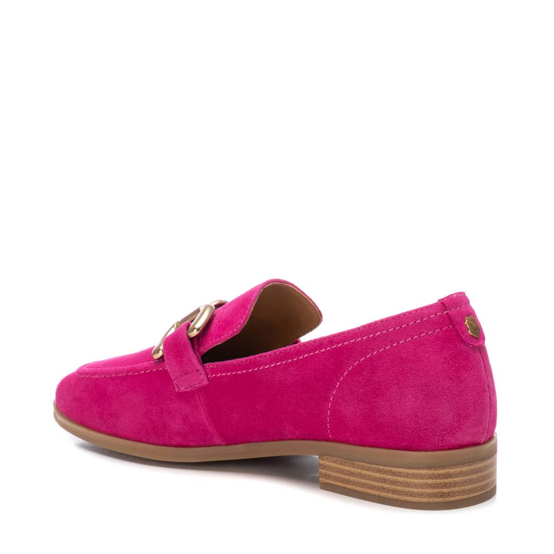 Eleganter Wildleder-Loafer in Pink mit goldfarbener Spange und flachem Absatz