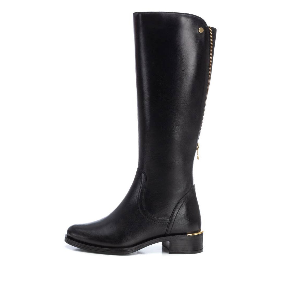 Kniehoher Lederstiefel mit verstellbarem Stretchschaft im Reitstiefel-Design