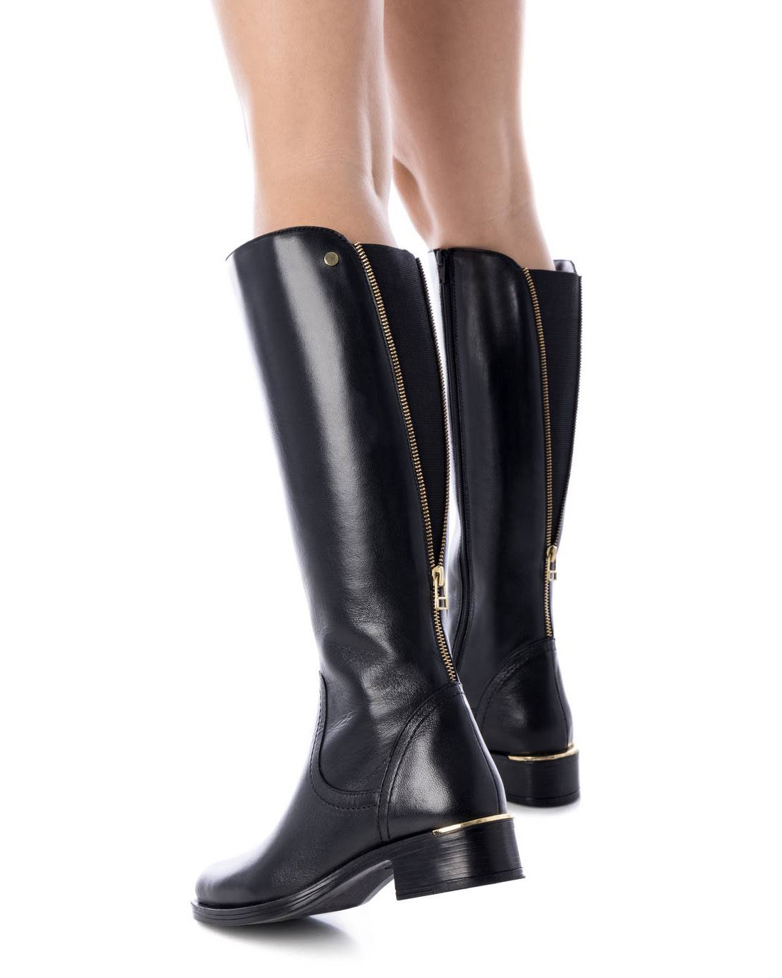 Kniehoher Lederstiefel mit verstellbarem Stretchschaft im Reitstiefel-Design